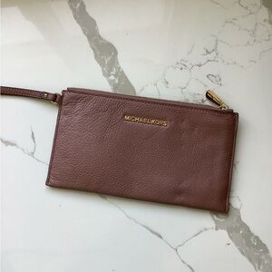Michael Kors Brown Leather Wristlet